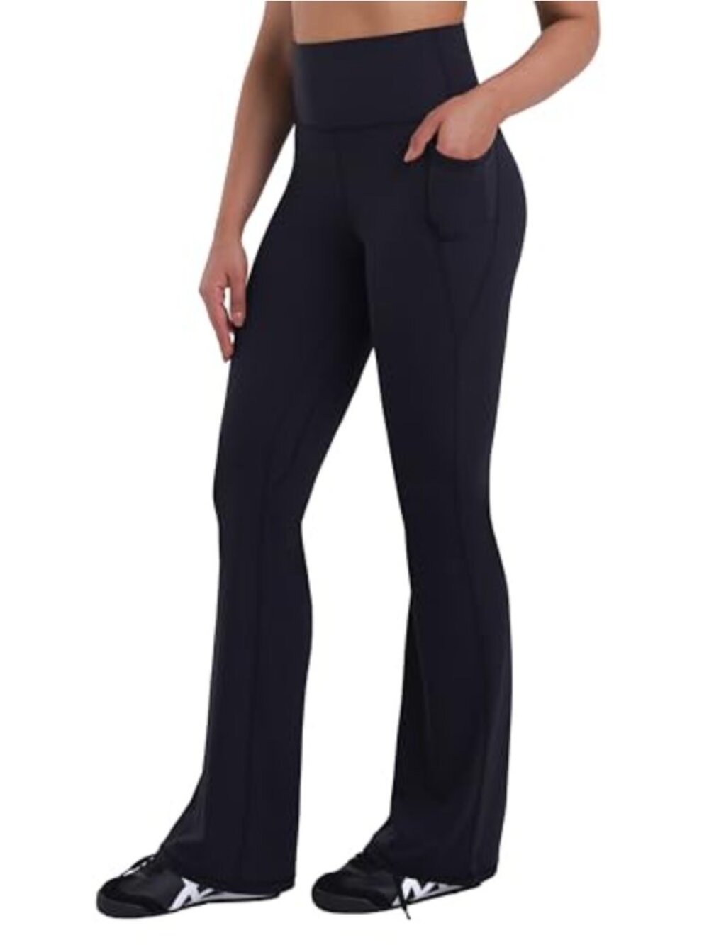 Flared Bootcut Leggings with Pockets High Waisted Yoga Pants Nylon Blend